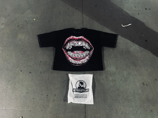METRO STYLIST BLACK OVERSIZED UNISEX CROPPED TEES 1.0