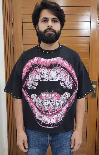 METRO STYLIST BLACK OVERSIZED UNISEX CROPPED TEES 1.0